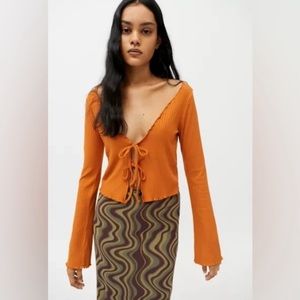 NWT UO leila rib tie top terra cotta size small